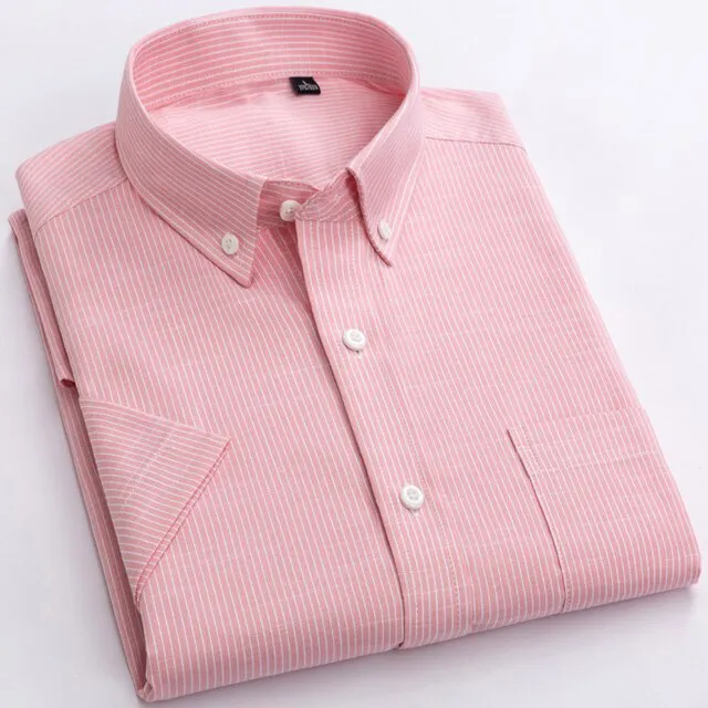 Men's%20100%25%20Cotton%20Plaid%20Striped%20Short%20Sleeve%20Shirt%20Single%20Patch%20Pocket%20Button-down%20Holiday%20Youthful%20Casual%20Checkered%20Thin%20Shirts%20-%20Image%202