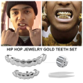 Hip Hop Teeth Set Top Bottom Mouth Teeth Grills Fashion Removable Dental Grills Jewelry(silver+white). 