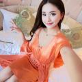 Summer Ladies Ice Silk Two-Piece Lace Sling Pajamas Nightdress for Women. 