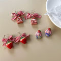 Ins Sweet Bow Ribbon Acrylic Strawberry Cake Pendant Earrings Quality Drop Earrings For Girls Women Gift Lovely Jewelry jingu. 