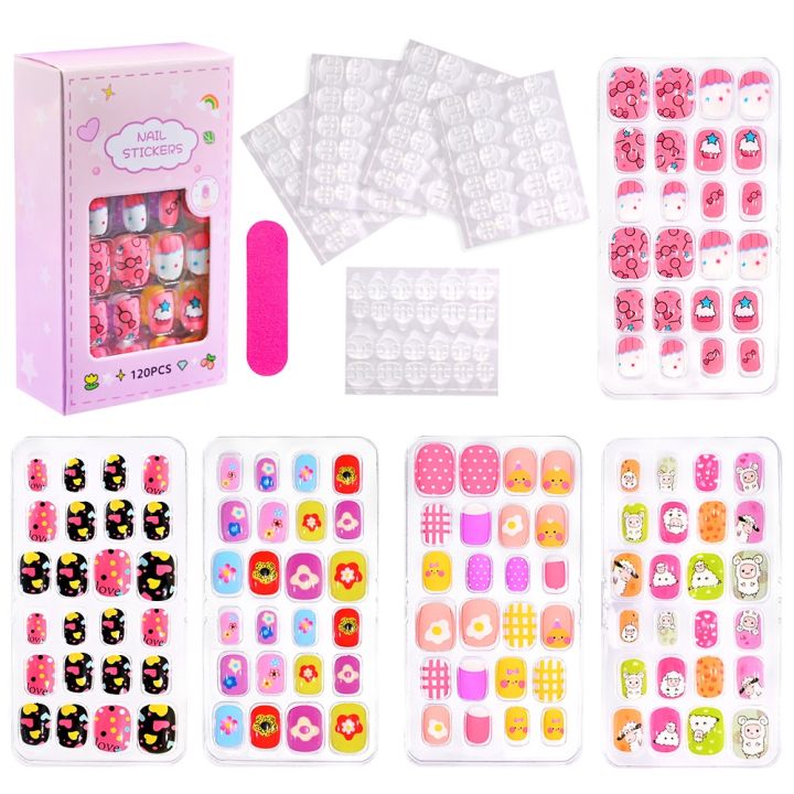 24Pcs/120pcs%20Set%20Cartoon%20Style%20Kids%20Nails%20Detachable%20Press%20On%20Nails%20Full%20Cover%20Press%20Stick%20On%20Nails%20Children%20Decoratio%20-%20Image%203