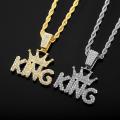 KING Crown Pendant Necklace for Men Punk Letter Necklace for Male Iced Out Stainless Steel Twist Chain Couple Hip Hop Jewelry. 