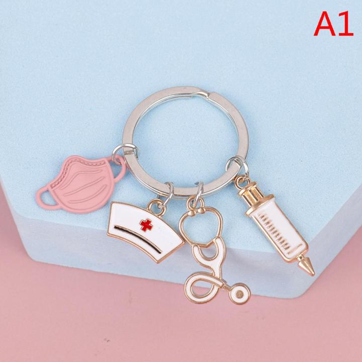 Doctor Keychain Medical Tool Key Ring Syringe Stethoscope Nurse Cap Key Chain