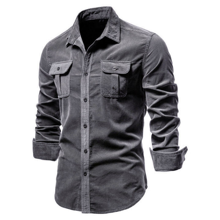 2021%20New%20Single%20Breasted%20100%25%20Cotton%20Men's%20Shirt%20Business%20Casual%20Fashion%20Solid%20Color%20Corduroy%20Men%20Shirts%20Autumn%20Slim%20Shirt%20Men%20-%20Image%206