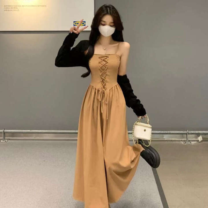 Korean women's two piece set for spring 2024 new long sleeved cardigan and  short jacket design high waist slimming dress | Daraz.com.bd