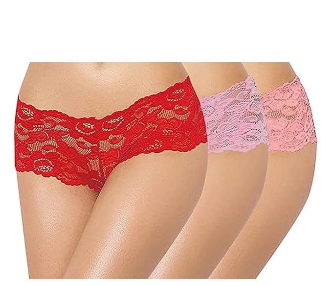 Womens Cotton Lace Net Material Low Rise Floral Design Panty Multi Color