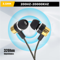 1.1M Reflective Fiber Cloth Line Noise Isolating Stereo In-ear Earphone Earbuds Headphones with 3.5 MM Jack Standard Golden. 