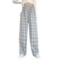 Plaid Wide-leg Pants Women's Korean Casual Trousers New Student Light Loose High-waist Straight-leg Casual Pants Lattice Print.