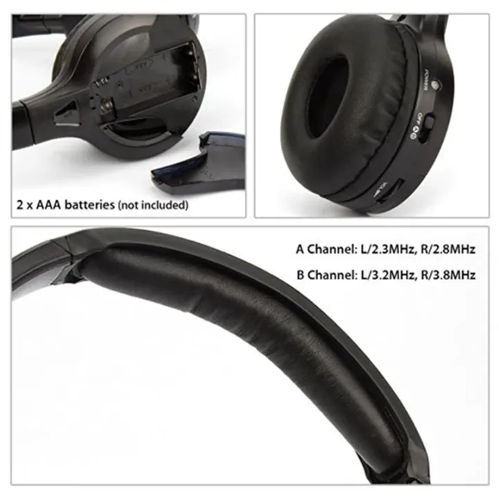 4Pack%20IR%20Wireless%20Headphones%20for%20Car%20DVD%20Player%20Headrest%20Video,On-Ear%20Infrared%20Headphones%20Headset%20Universal%20(Black)%20-%20Image%203