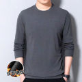 Double-Sided Dralon round Neck Long SleeveTT-shirt Men's Autumn and Winter Fleece-Lined Warm Low-Neck Sweater Knitted Bottoming Shirt Autumn Clothes Tops. 