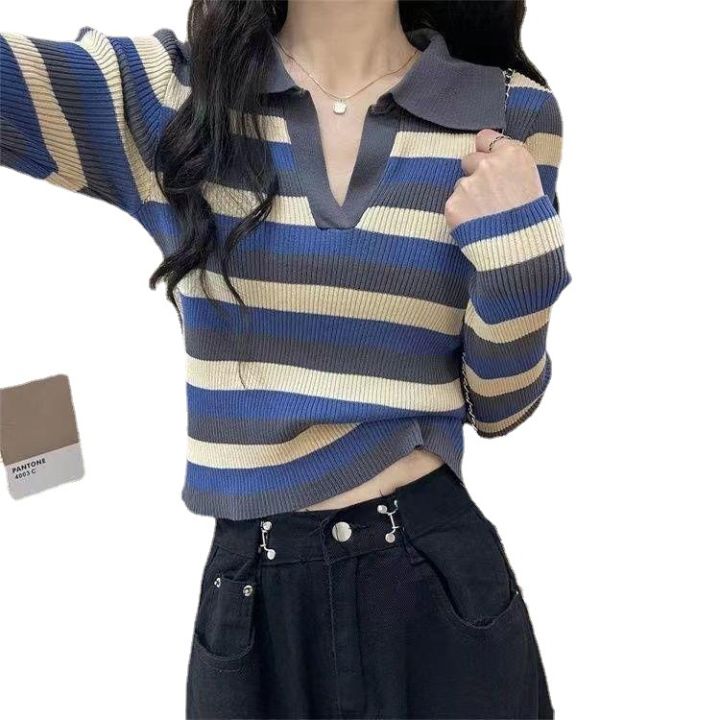 Color%20Polo%20Collar%20Long%20Sleeve%20T%20Women's%20T-shirt%202022%20Autumn%20and%20Winter%20Knitting%20Bottoming%20Shirt%20Slim%20Fit%20Slimming%20Inner%20Short%20Top%20ins%20-%20Image%205