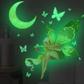 Luminous Moon Butterfly Fairy Wall Stickers Kids Room Fluorescent Wall Papers Home Decor Socket Switch Stickers Glow In The Dark. 