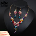 Carat Luxury Women Rhinestone Pendant Chain Necklace Stud Earrings Wedding Jewelry Set. 