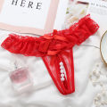 Pearl Lace Underwear Transparent Bowknot Beads Lace Panties Soft Ruffled Trim Hollow Underwear.