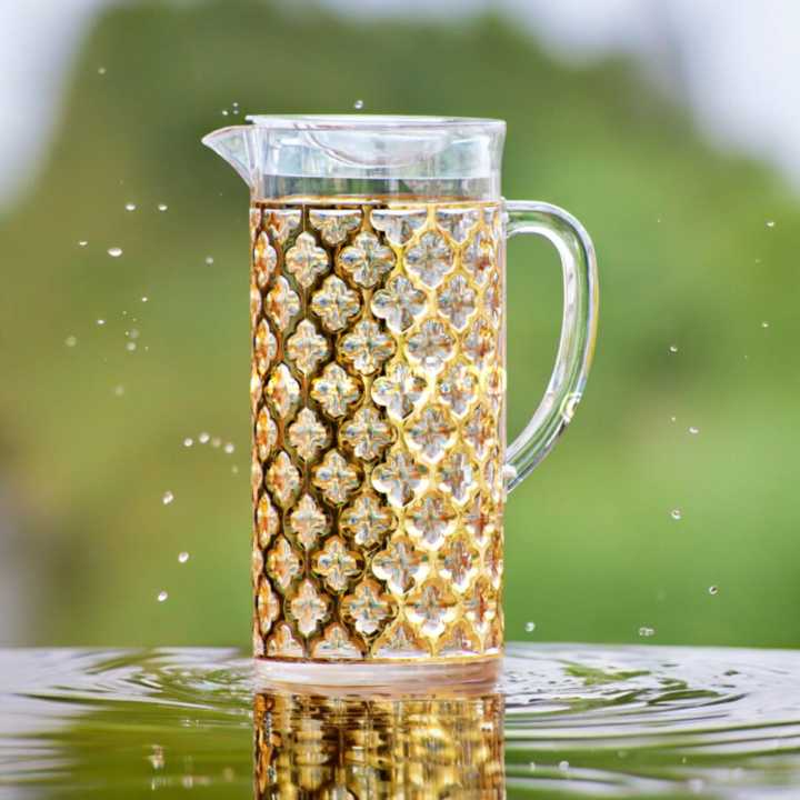 Golden Pattern Acrylic Water Juice Jug - 2L Capacity, Eco-Friendly, Food Grade Plastic
