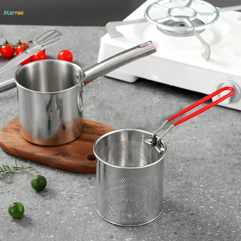 6QT Deep Fryer Set Stainless Steel Deep Fry Basket & 3-Ply Deep Frying Pot Sauce Pan With Lid