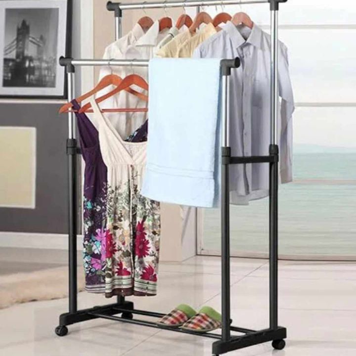 Pole Cloth Rack Double Pole Cloth Rack - Stainless Steel | Daraz.com.bd