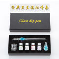 Intarsia glass pen dip pen gift box creative crystal signature pen high-grade water dipping pen gold powder ink set.