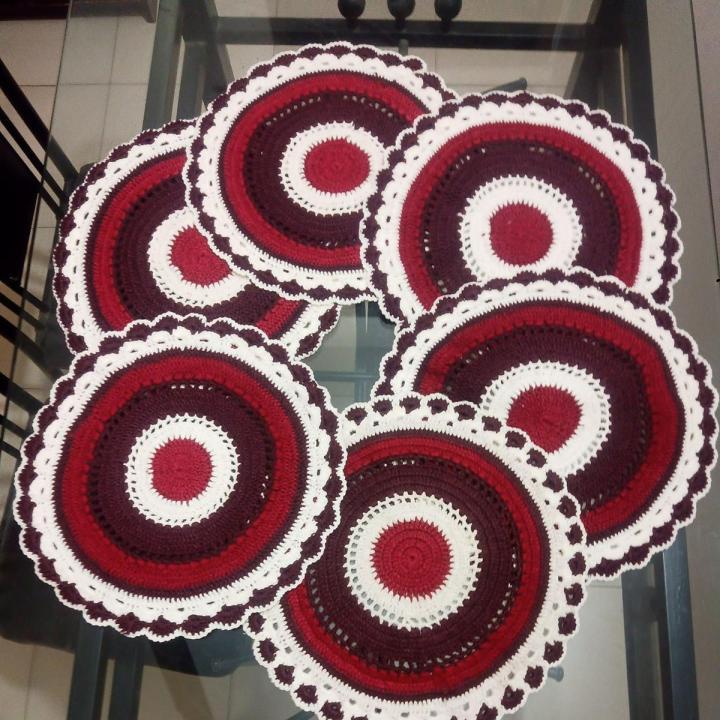 CROCHET DECOR Dining Table mat set, 6 pcs Doily Plate mat 14 inch
