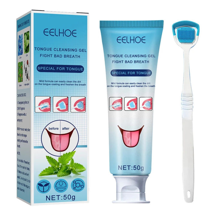 Tongue Cleaning Kit Tongue Cleaning Gel With Brush Tongue Cleaner Brush Silicone Scraper Toothbrush Fresh Breath