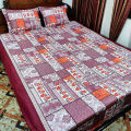 King size Bedsheet with Pillow cover Chador set 7.5×8.25 feet Full cotton fabric  Purple , Brown. 