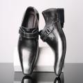 Pointed British Style Men Leather Shoes Buckle Low Heel Shoes.
