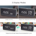 LED Digital Wooden Alarm Clock APP Control Time/ Temperature/ Humidity/ Date Display Electronic Desktop Clock 4 Levels Brightness Sound Control USB Charge or Ba-ttery Supply.