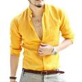 Yellow Cotton Long Sleeves Casual Shirt For Men. 