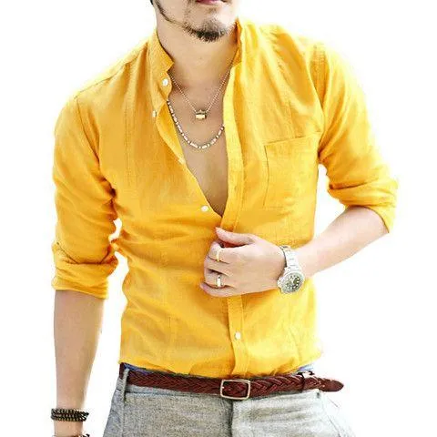 Yellow%20Cotton%20Long%20Sleeves%20Casual%20Shirt%20For%20Men%20-%20Image%203
