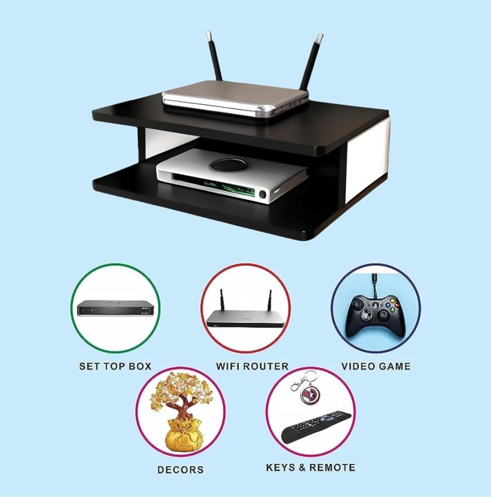 WiFi%20Router%20Rack%20Wall%20Shelf%20for%20Living%20Room%20Stylish%20Hanging%20Rack%20Organizer%20Shelf,%20Set%20Top%20Box%20Stand%20TV%20Stand%20%20your%20Home%20Office%20Use%20Furniture%20(Black%20&%20White-6/10/8)%20-%20Image%203