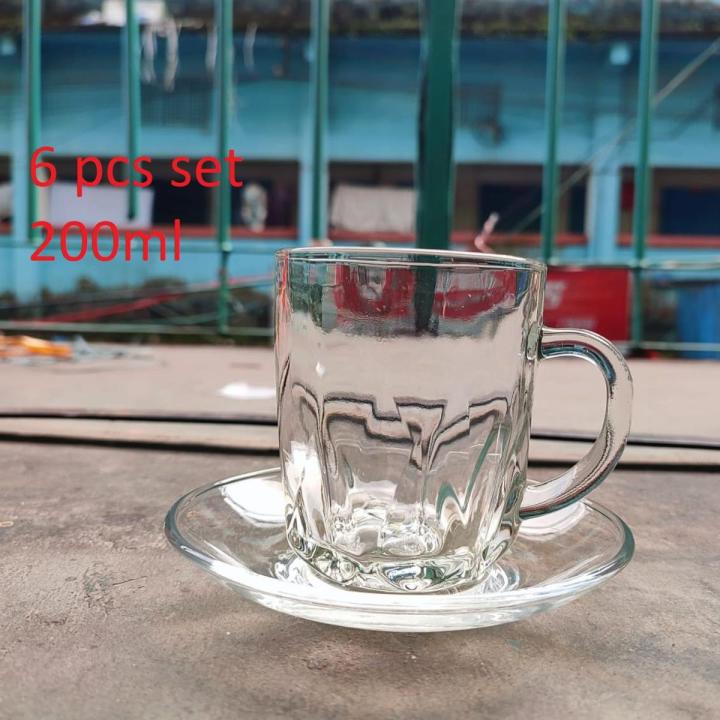 Glass Tea/Coffee Mug - 6 Pieces with Saucers Prics ( Kach, 77+piris )