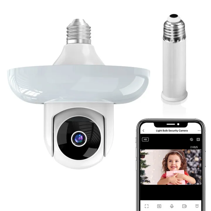 Guudgo Tuya 3MP WiFi Blub Camera Wireless PTZ IP Cam Color Night Vision Motion Detection Two-way Talk Outdoors Security Cameras APP Phone Control