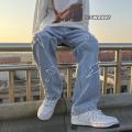 Men's Streetwear Fashion Brand Baggy Jeans Loose Floor Straight Wide Leg Cargo Pants Loose Jeans For Men Denim Trousers. 