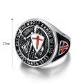 European and American New Hiphop Men's Titanium Steel Gold Plated Ring Vintage Templar Red Cross Shield Ring. 