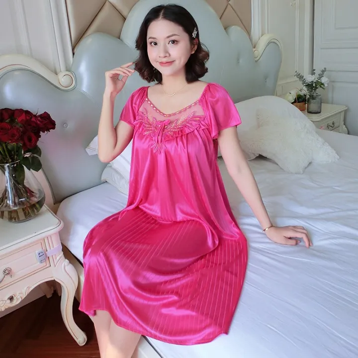 Oversize%20Female%20Satin%20Nightgown%20Ladies%20Nightdress%20Short%20Sleeve%20Night%20Dress%20Women%20Nighties%20Sleepwear%20Nightwear%20Loungewear%20Pajama%20-%20Image%207
