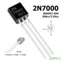 5Pcs-2N7000 2N-7000 7000 MOSFET 60V 200mA N-Channel Mode Field Effect Transistor Semiconductor MOSFET  TO-92 Package 3 Pin Electrical Circuitry & Parts. 