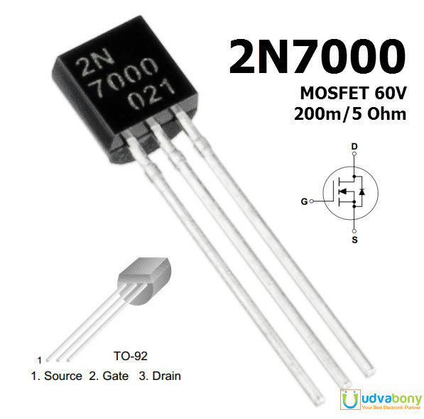 5Pcs-2N7000%202N-7000%207000%20MOSFET%2060V%20200mA%20N-Channel%20Mode%20Field%20Effect%20Transistor%20Semiconductor%20MOSFET%20%20TO-92%20Package%203%20Pin%20Electrical%20Circuitry%20&%20Parts%20-%20Image%202