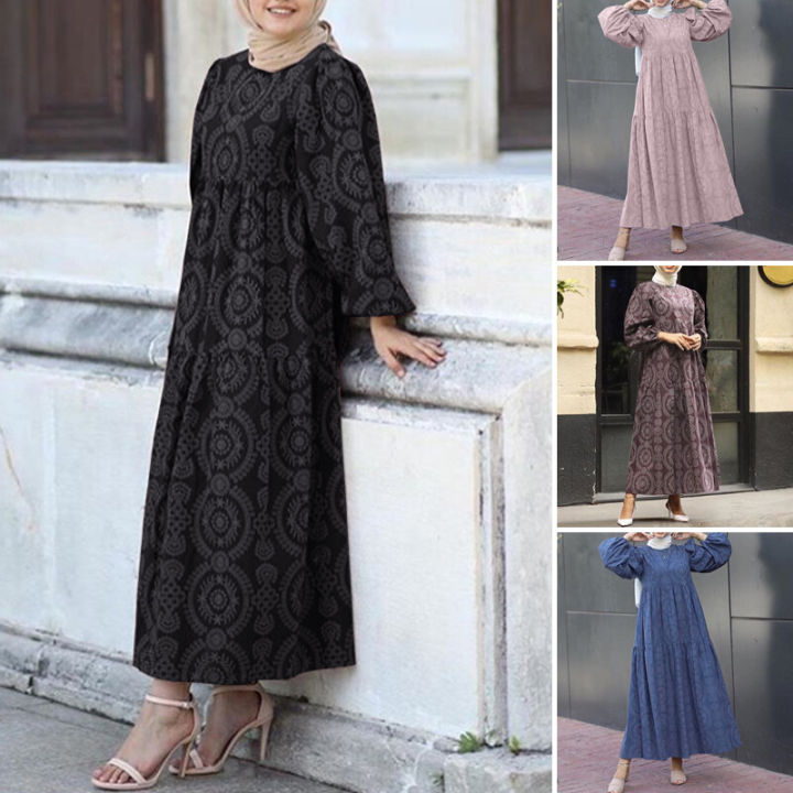 ZANZEA%20Muslimah%20Wanita%20Muslim%20Dubai%20Abaya%20Kaftan%20Lengan%20Panjang%20Krew%20Leher%20Maxi%20Baju%20Pakaian%20-%20Image%203