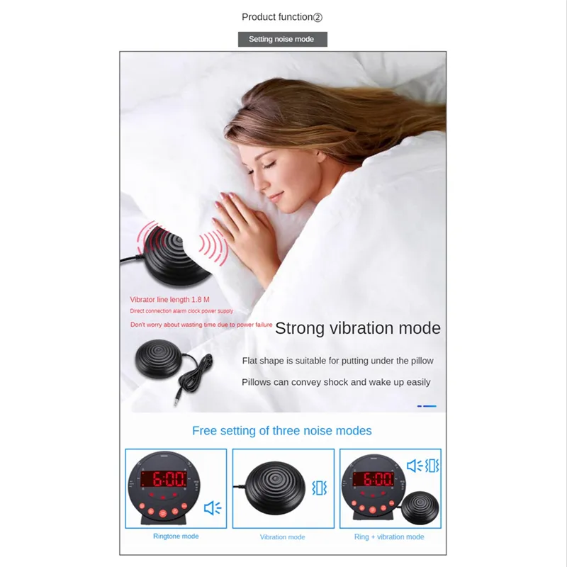 vibrating alarm ring Loud Alarm Clock for Heavy Sleepers, Plug-in RGB Vibrating Alarm Clocks main image 1