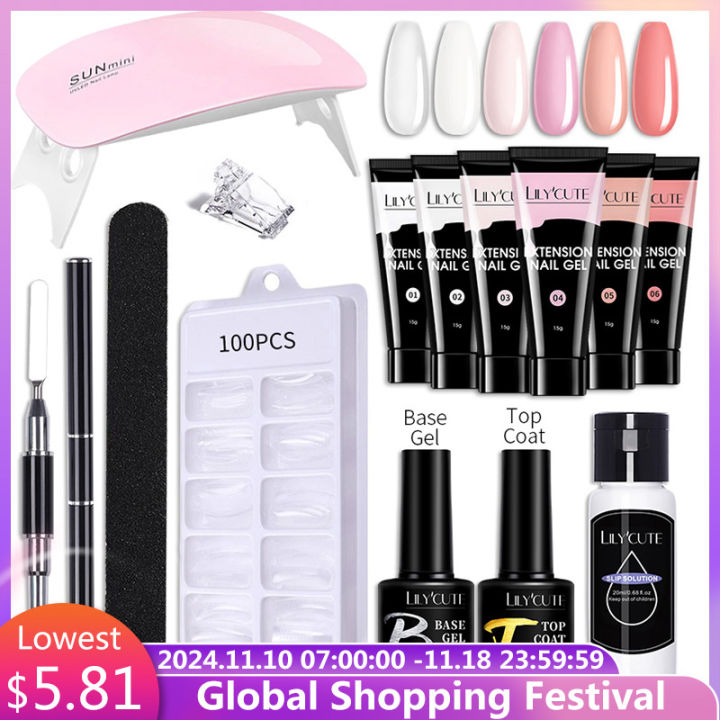 LILYCUTE Nail Gel Set 6W LED Lamp Full Manicure Set Vernis Semi Permanent Quick Extension Nail Kit Gel Set For Nails Tool Kit