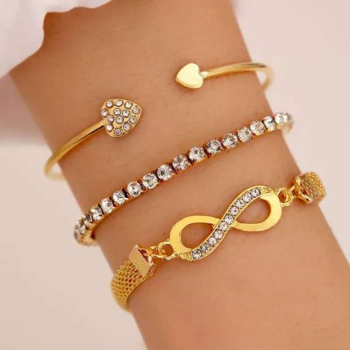 New Trendy Fashionable 3Pcs/ Set Simple Design Gold Plated