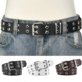 Adjustable Rivet Belt Trendy Double Buckle PU Leather Goth Belt Star Design Double Pin Belt for Men's Fashion Women's Fashion. 