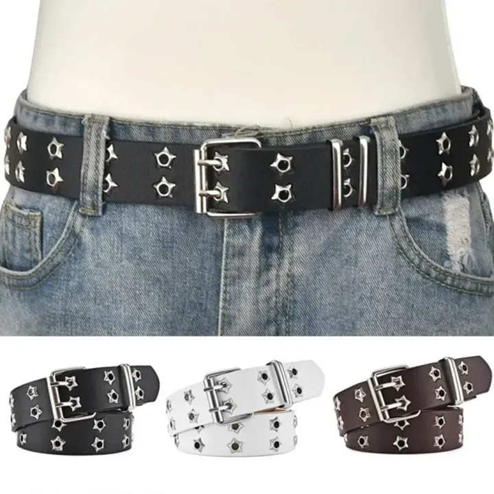 Adjustable%20Rivet%20Belt%20Trendy%20Double%20Buckle%20PU%20Leather%20Goth%20Belt%20Star%20Design%20Double%20Pin%20Belt%20for%20Men's%20Fashion%20Women's%20Fashion%20-%20Image%202