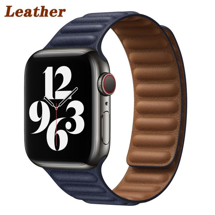 New color Leather Link Bracelet For Apple watch band Series 7 6 SE 5 4 41mm 45mm 44mm 40mm 38mm 42mm watchband Magnetic Loop bracelet For iWatch 7 6