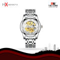 TEVISE T9005A Automatic Skeleton Diamond Scale Luminous Men Mechanical Watch - Silver. 