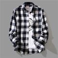 Luxury Business Black White Plaid Shirt Men's Korean Fashion Long Sleeved Jacket Collar Slim Fit Shirts And Blouses For Men.