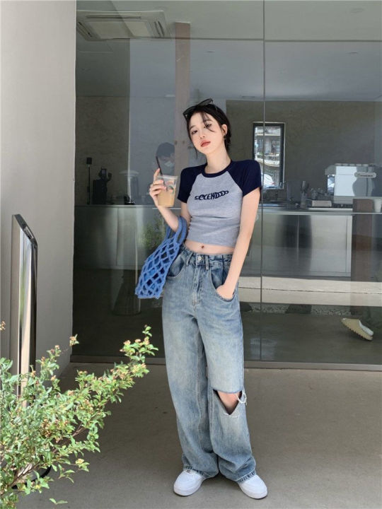 2024%20Summer%20Korean%20Style%20Female%20Streetwear%20Cartoon%20Letter%20Print%20Short%20Tshirt%20Slim%20Elasticity%20O-Neck%20T-Shirt%20Women%20Crop%20Tee%20Tops%20-%20Image%206