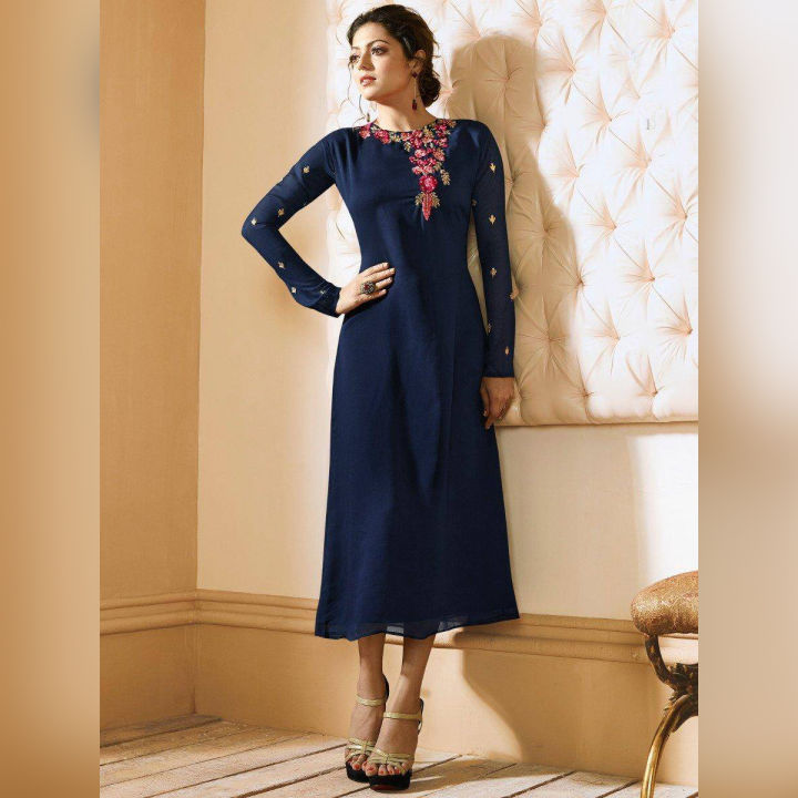 Navy Blue Georgette Long Kurti for Women
