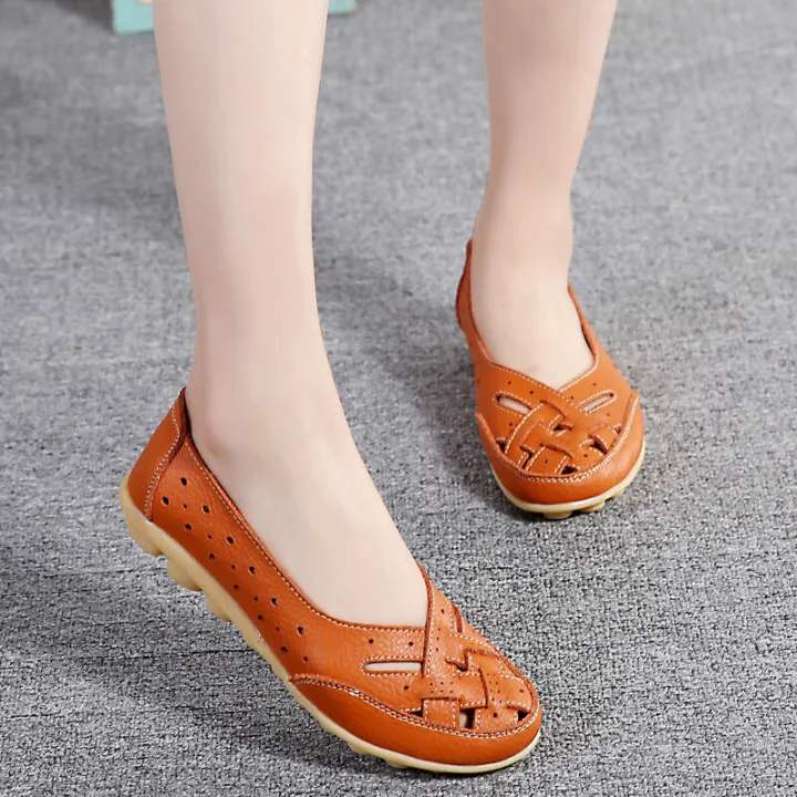 44%20size%20Bird's%20Nest%20Hole%20Flat%20Bottom%20Sandals%20Summer%20Single%20Bean%20Leather%20Casual%20Women's%20Middle%20School%20Top%20Size%20Mom%20Shoes%20-%20Image%205