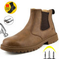 【selevn roind】 Winter Boots Leather Shoes Men Work Safety Shoes Men Indestructible Work Boots Men Safety Boots Steel Toe Shoes Chelsea Boots. 